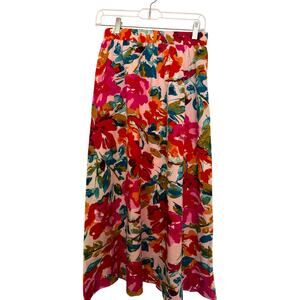 Womens Midi Skirt Colorful Floral A-Line Flare Aloha Hawaiian Size S